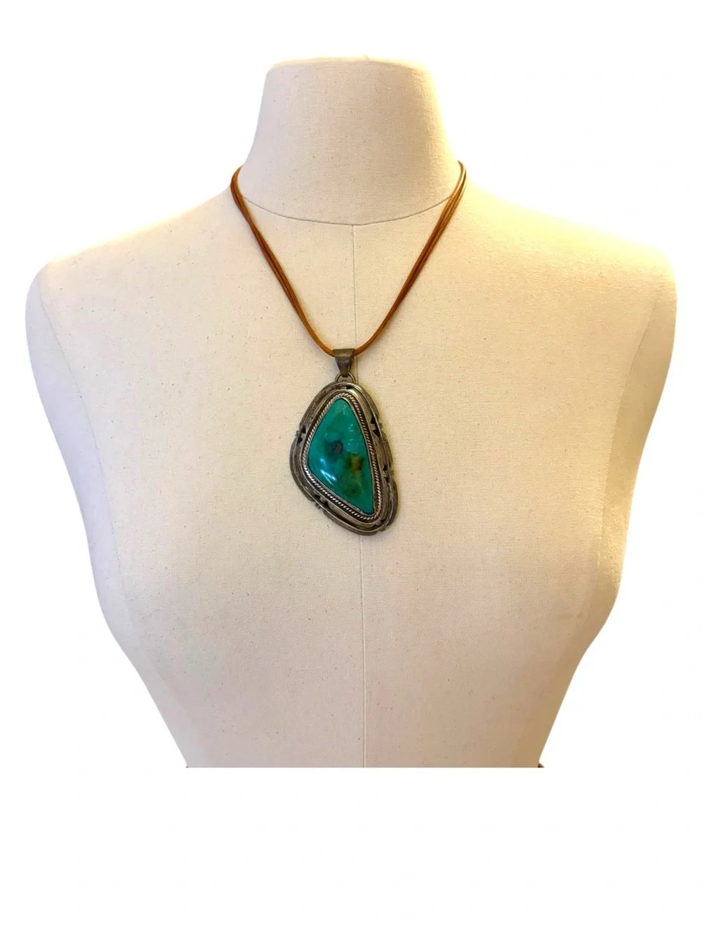 Vintage Navajo Sterling Silver Turquoise Pendant Large 81g Hallmarked